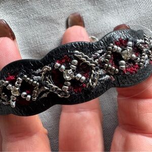 NEW Rebecca Minkoff Black Soft Leather Beaded Embroidered Bracelet